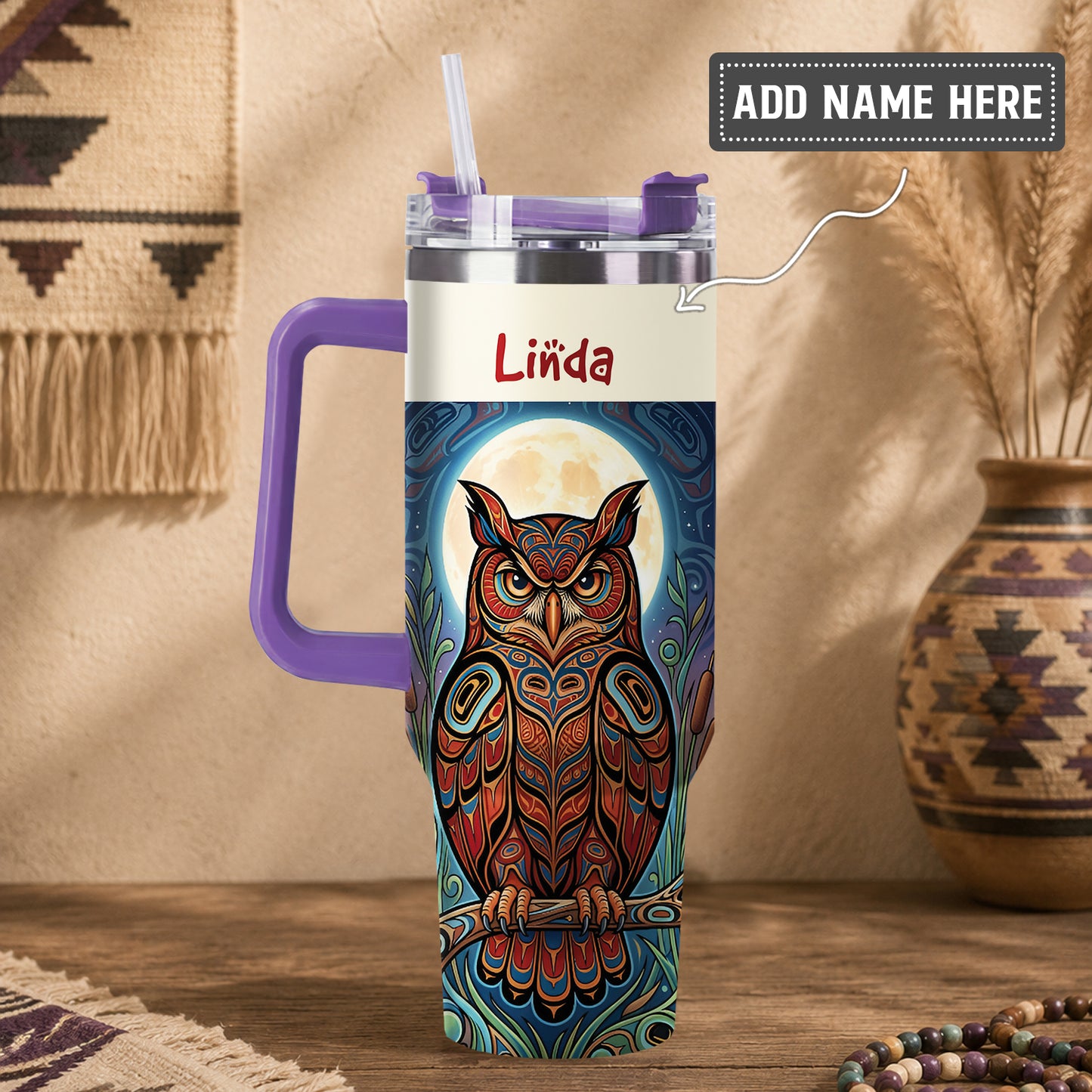 Moonlit Owl Wisdom Personalized Tumbler