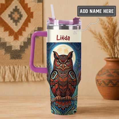 Moonlit Owl Wisdom Personalized Tumbler