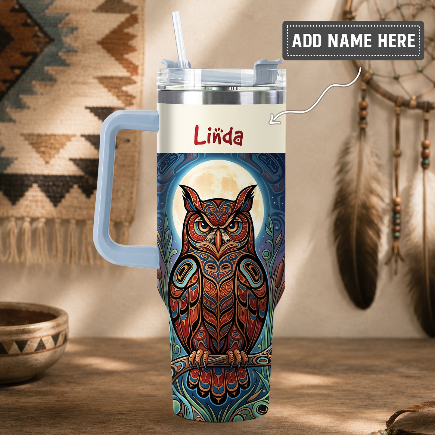 Moonlit Owl Wisdom Personalized Tumbler