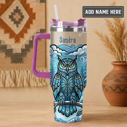 Azure Owl Spirit Personalized Tumbler