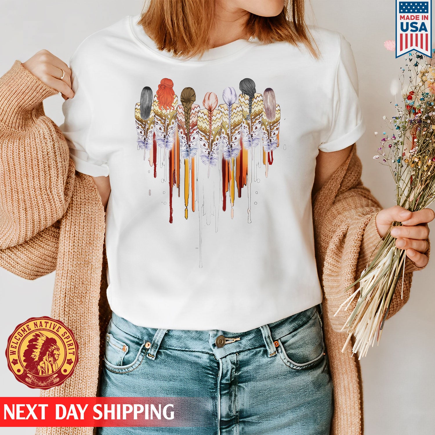 Native American Women Together Feather Heart Shirt