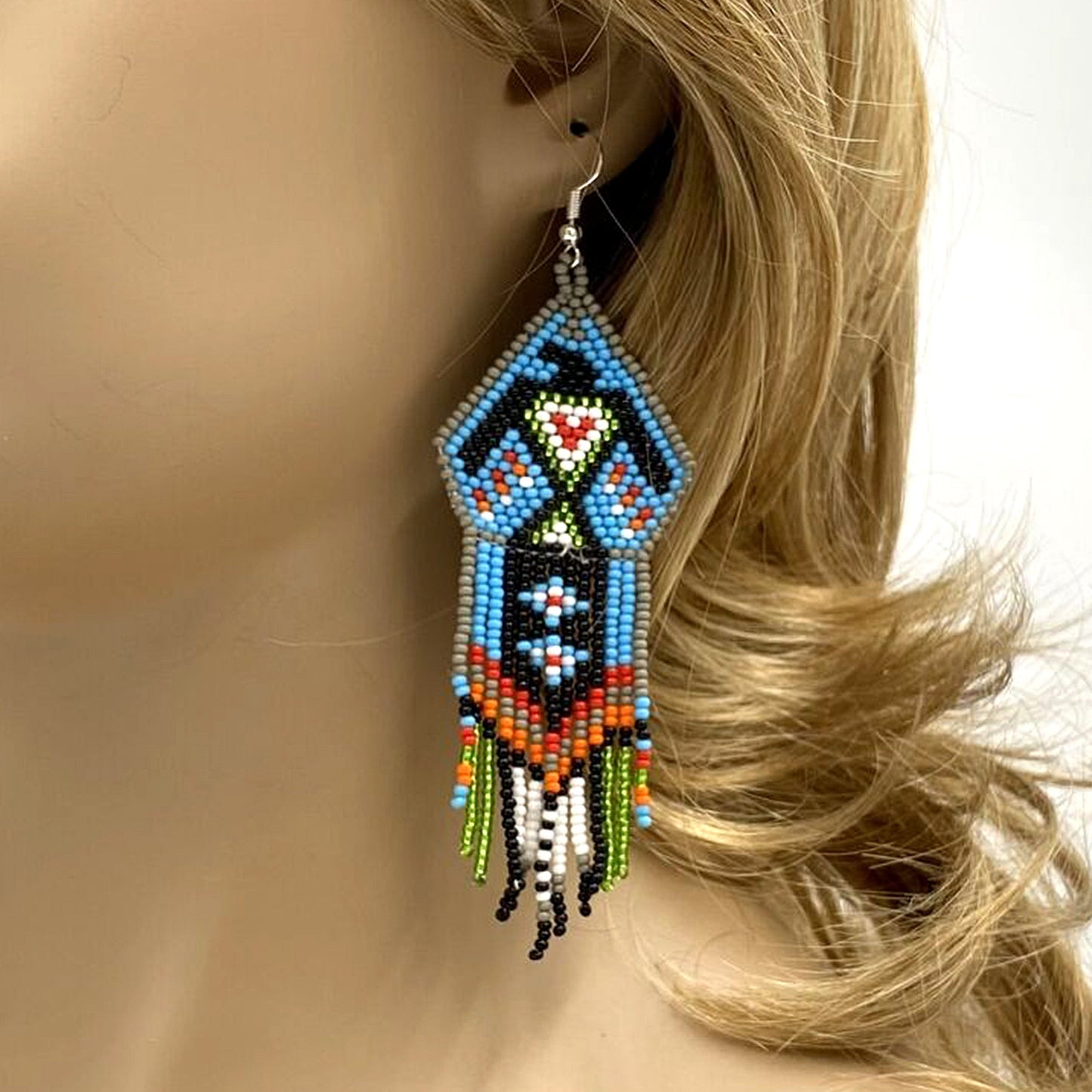 SALE 50% OFF - Blue Black Eagle Beaded Handmade Earrings For Women