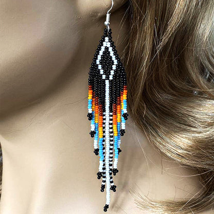 SALE 50% OFF - Black Multi-Color Hook Pattern Beaded Handmade Earrings For Women