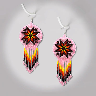 SALE 50% OFF - Pink Fire Color Round Beaded Handmade Earrings For Women