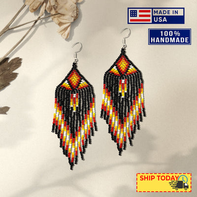 SALE 50% OFF - Black Sun Colors Hook Pattern Beaded Handmade Earrings For Women