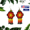 SALE 50% OFF - Ethnic Flower Purple Red Chandelier Black Stick with Metal Feather Beaded Handmade Earrings For Women