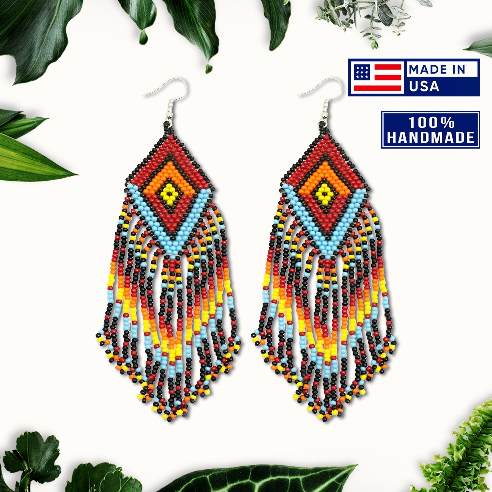 【楽ギフ_包装】 SALE 50% OFF - Native Style Multi-Color Long Beaded Handmade イヤリング・ノンホールピアス
