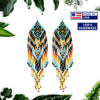 SALE 50% OFF - Long Turquoise Blue Black Beaded Handmade Earrings For Women