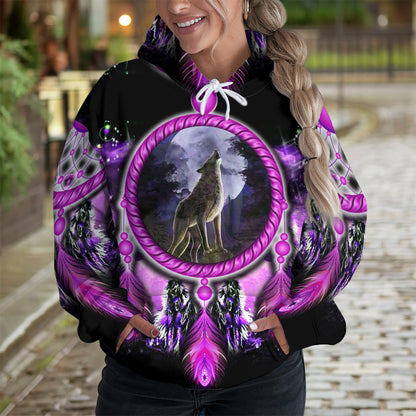Wolf Dreamcatcher Hoodie – Purple Tribal Moon Howl Design