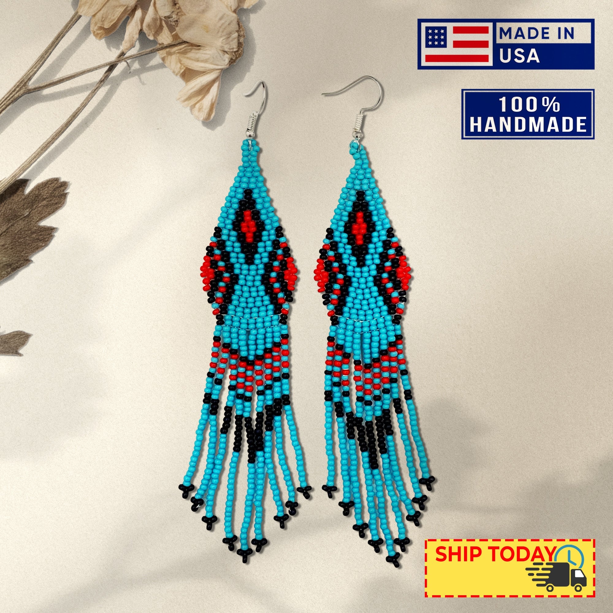 SALE 50% OFF - Turquoise Blue Seed Beaded Handmade Earrings For Women