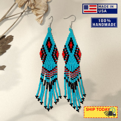 SALE 50% OFF - Turquoise Blue Seed Beaded Handmade Earrings For Women