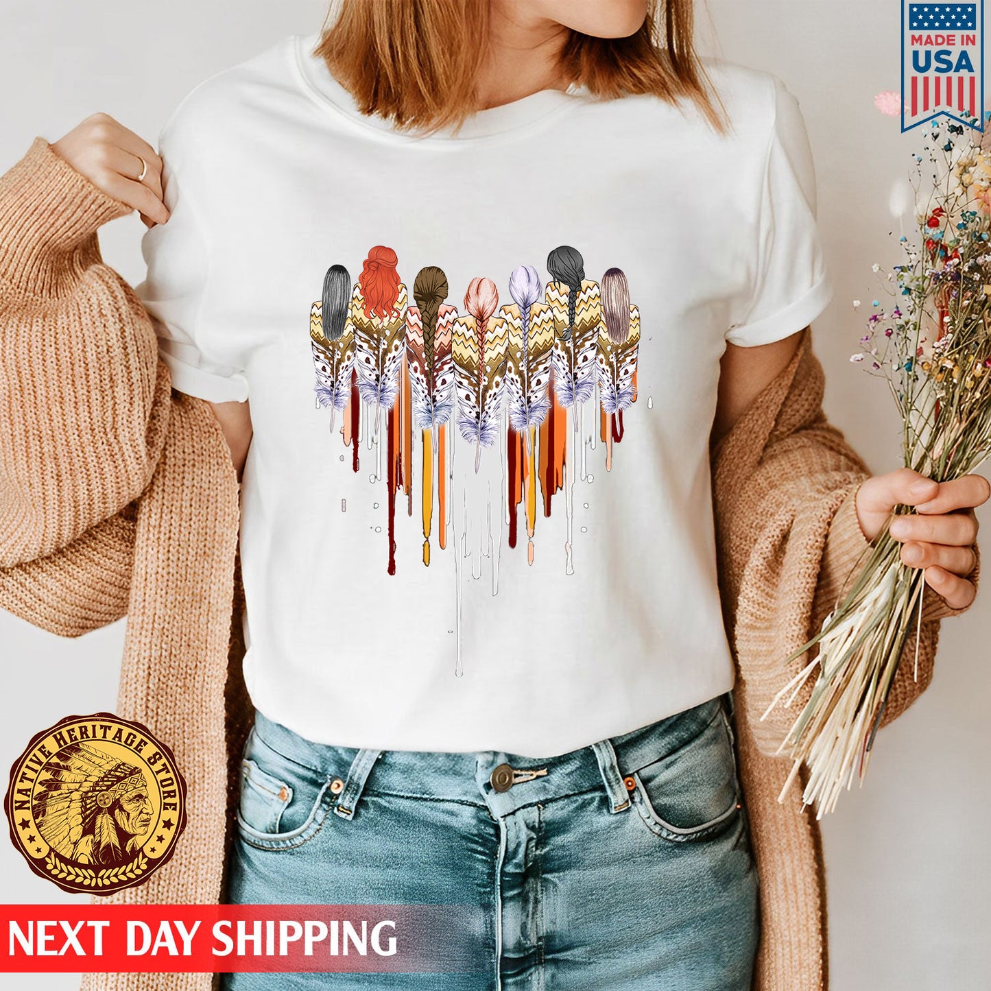 Native American Women Feather Heart Unisex Hoodie/Sweatshirt/T-Shirt 122