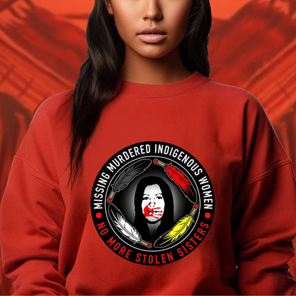 MMIW - Missing Murdered Indigenous Women No More Stolen Sisters Feather Color Red Hand Women Shirt