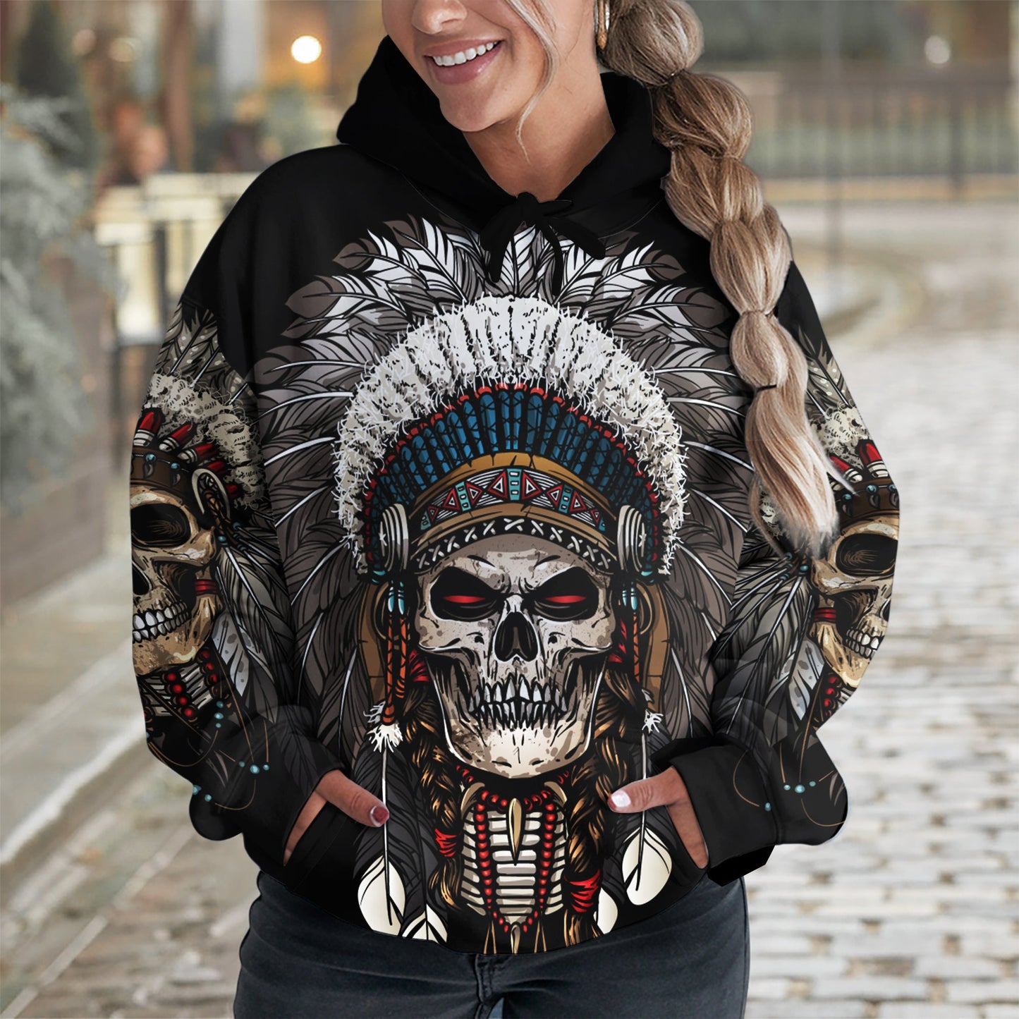 Warrior Skull Hoodie – Tribal Chief Headdress Edition