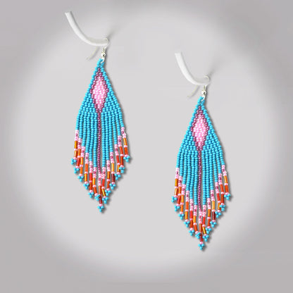 SALE 50% OFF -  Turquoise Blue Seed Pattern Beaded Handmade Earrings For Women