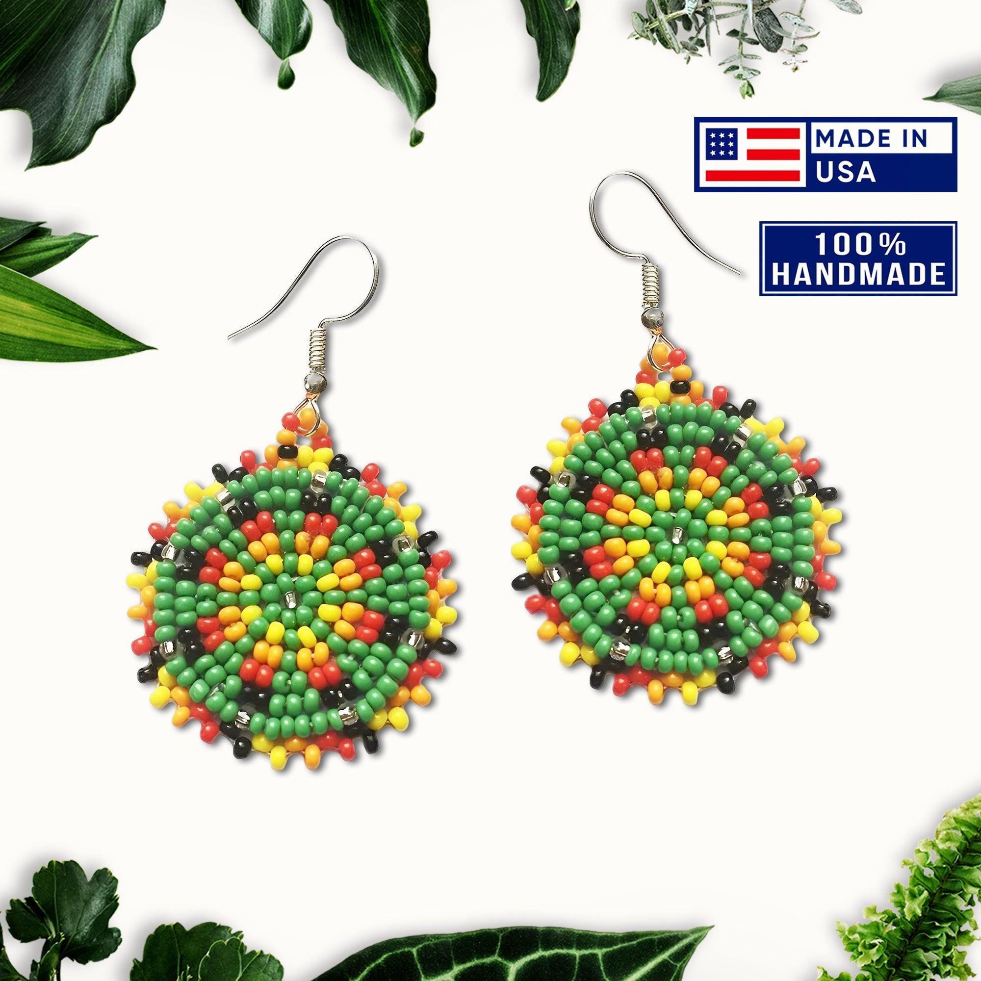 SALE 50% OFF - Cute Round Green Beaded Handmade Earrings For Women