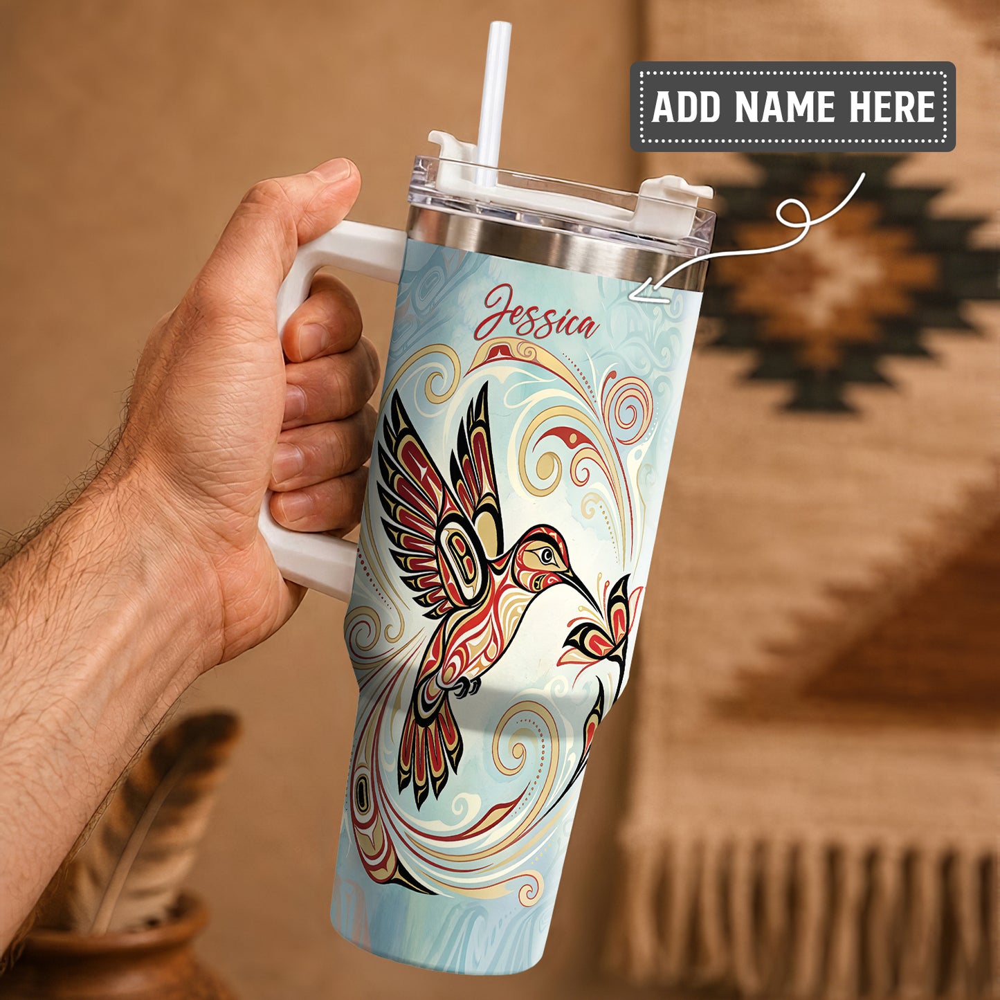 Crimson Hummingbird Elegance Personalized Tumbler