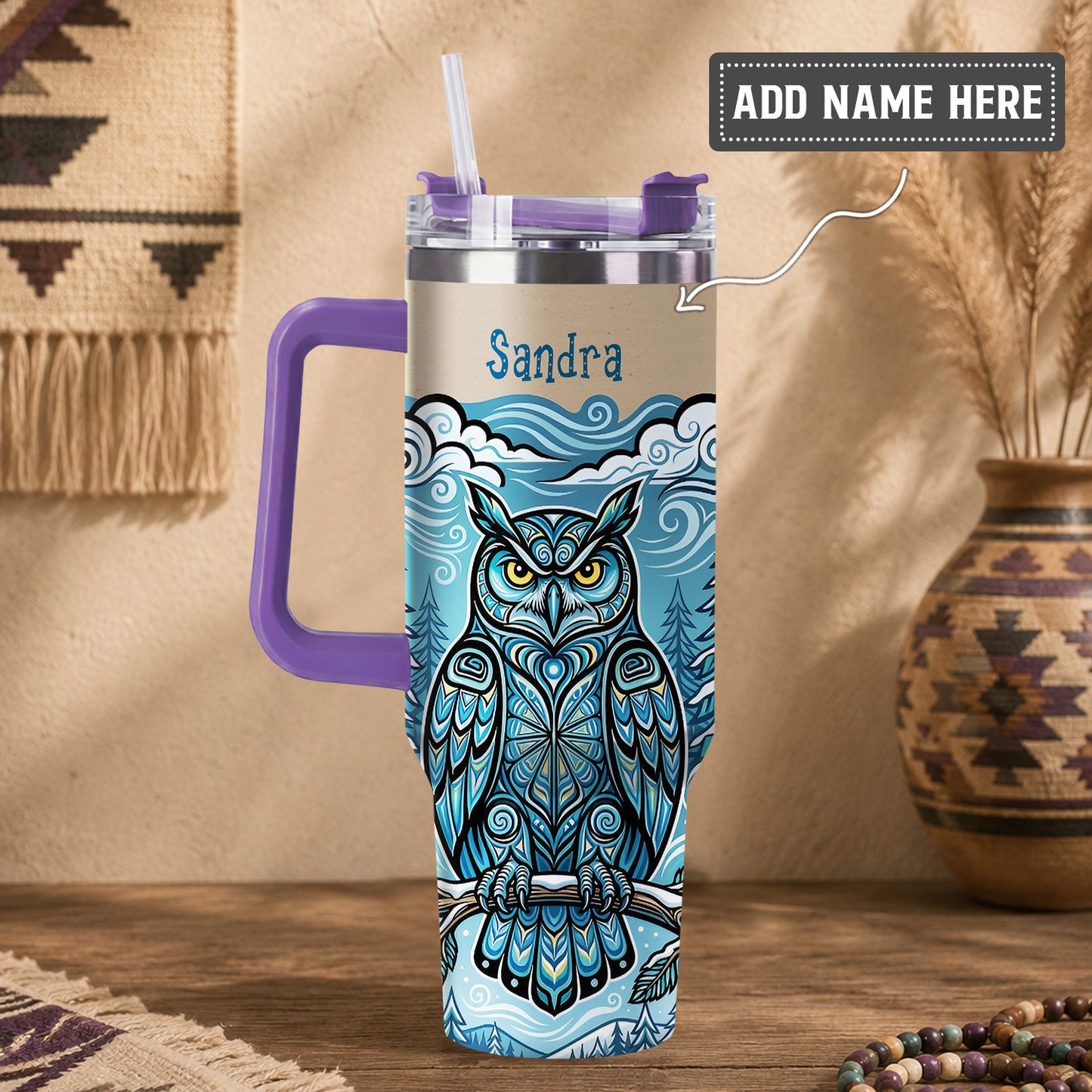 Azure Owl Spirit Personalized Tumbler