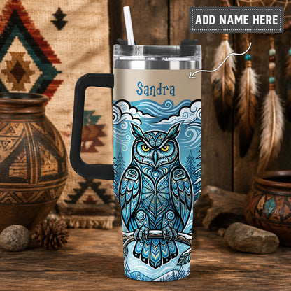 Azure Owl Spirit Personalized Tumbler