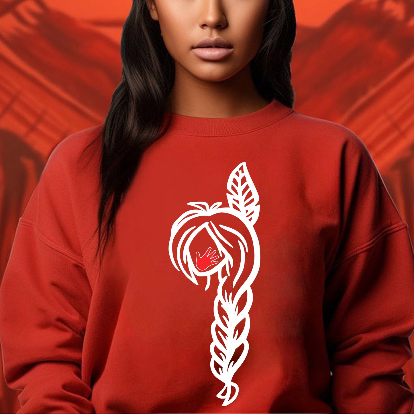 MMIW - I Wear Red For My Sisters Red Hand Black Hair Indigenous Women Shirt