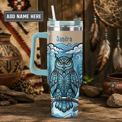 Azure Owl Spirit Personalized Tumbler