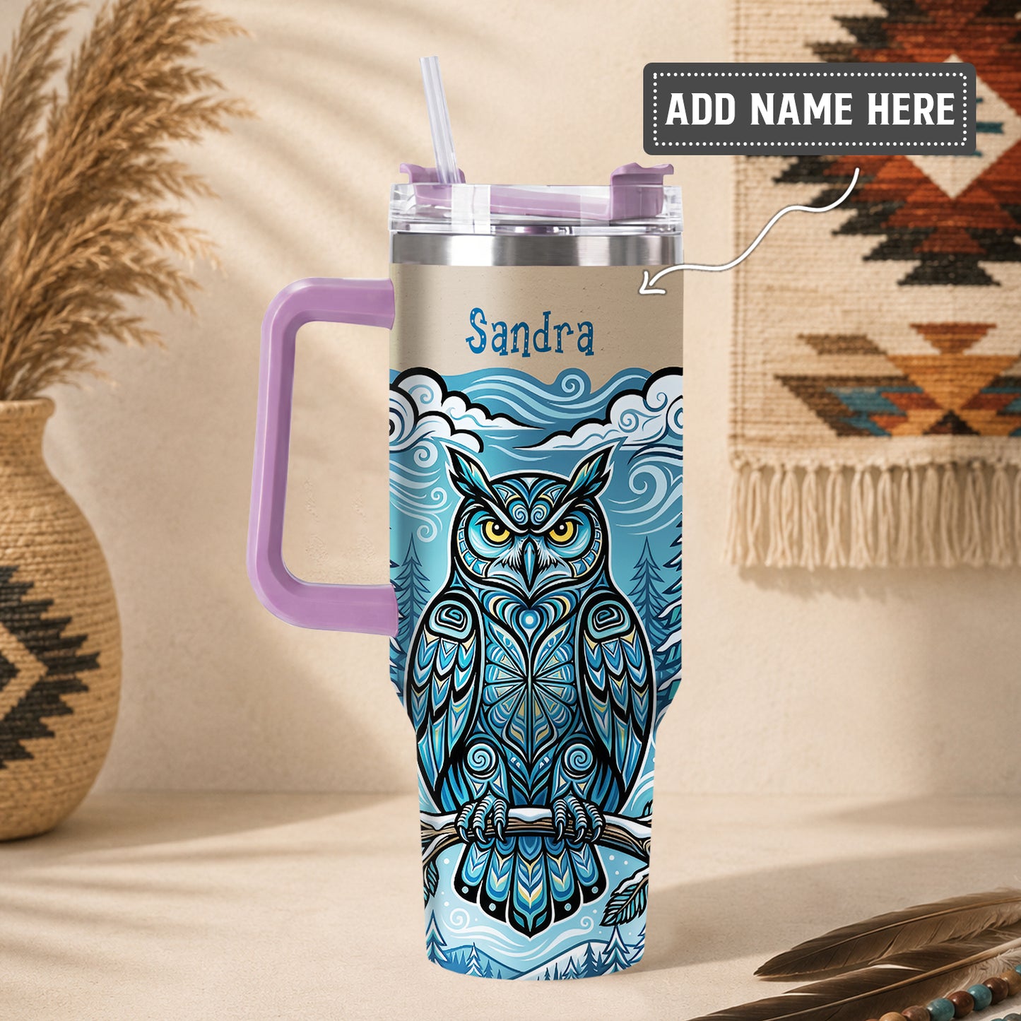 Azure Owl Spirit Personalized Tumbler