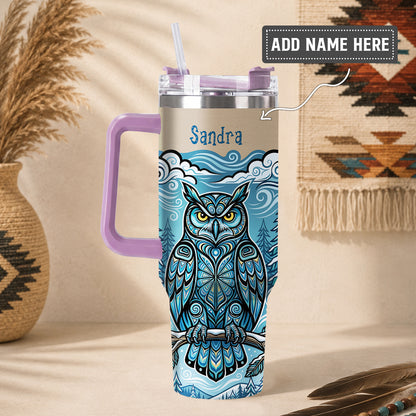 Azure Owl Spirit Personalized Tumbler