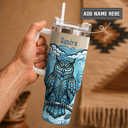 Azure Owl Spirit Personalized Tumbler