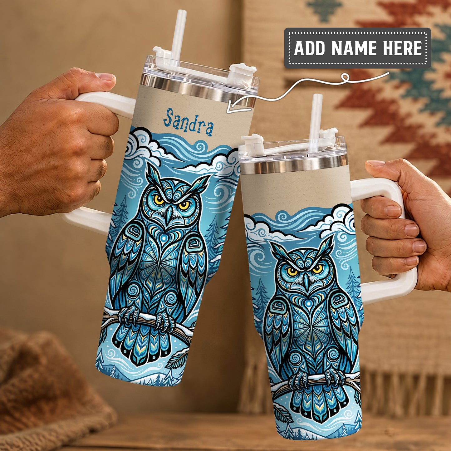 Azure Owl Spirit Personalized Tumbler