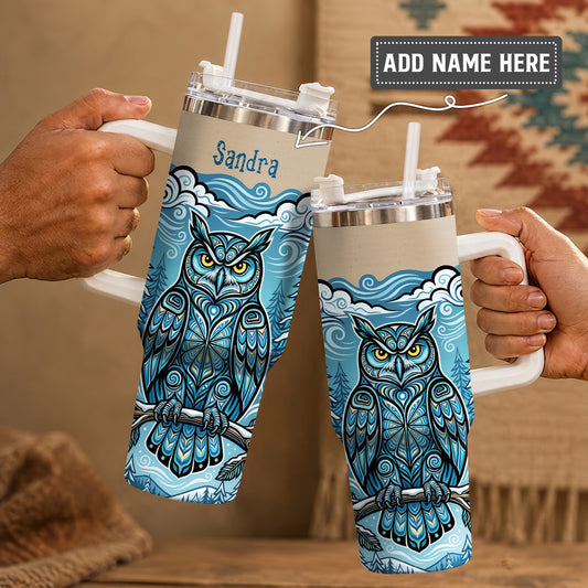 Azure Owl Spirit Personalized Tumbler