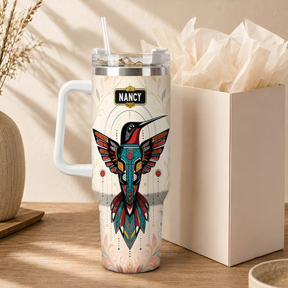 Hummingbird Solar Emblem Personalized Tumbler