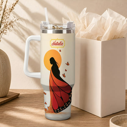 Amber Butterfly Woman Personalized Tumbler