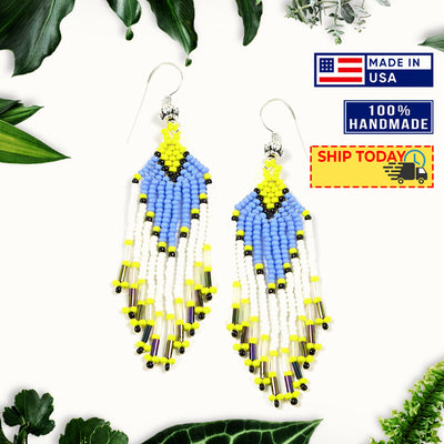 SALE 50% OFF - Turquoise White Yellow Beaded Handmade Earrings For Women