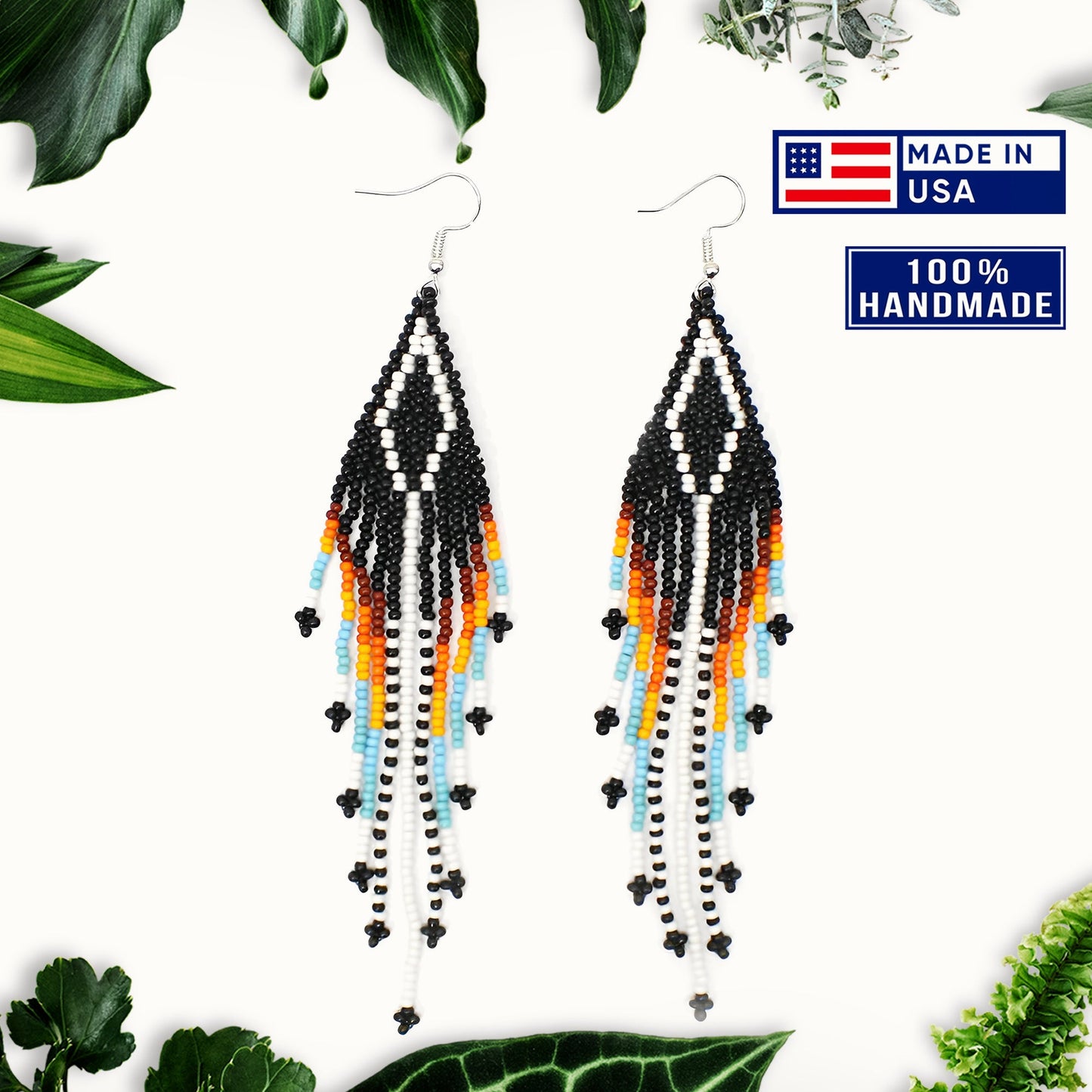 SALE 50% OFF - Black Multi-Color Hook Pattern Beaded Handmade Earrings For Women