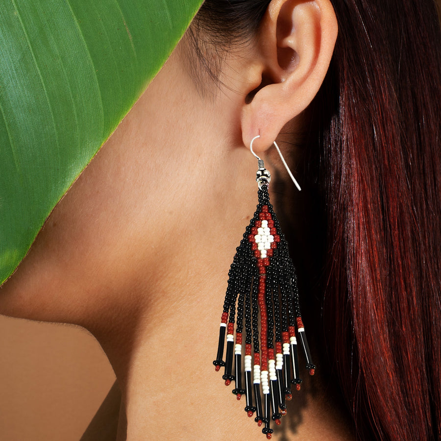 SALE 50% OFF -  Black Seed Bead Pattern Beaded Handmade Earrings For Women