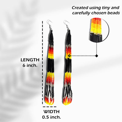SALE 50% OFF - Black Fire Color Long Pattern Beaded Handmade Earrings For Women