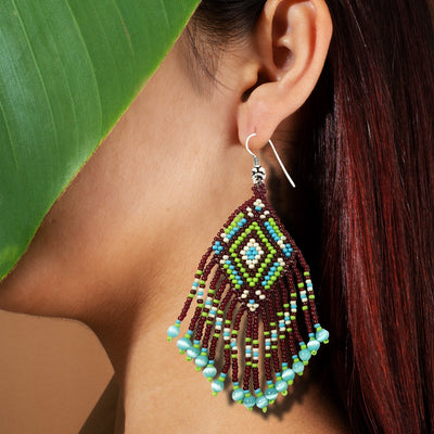 SALE 50% OFF - Brown Seed Bead  Pattern Beaded Handmade Earrings For Women