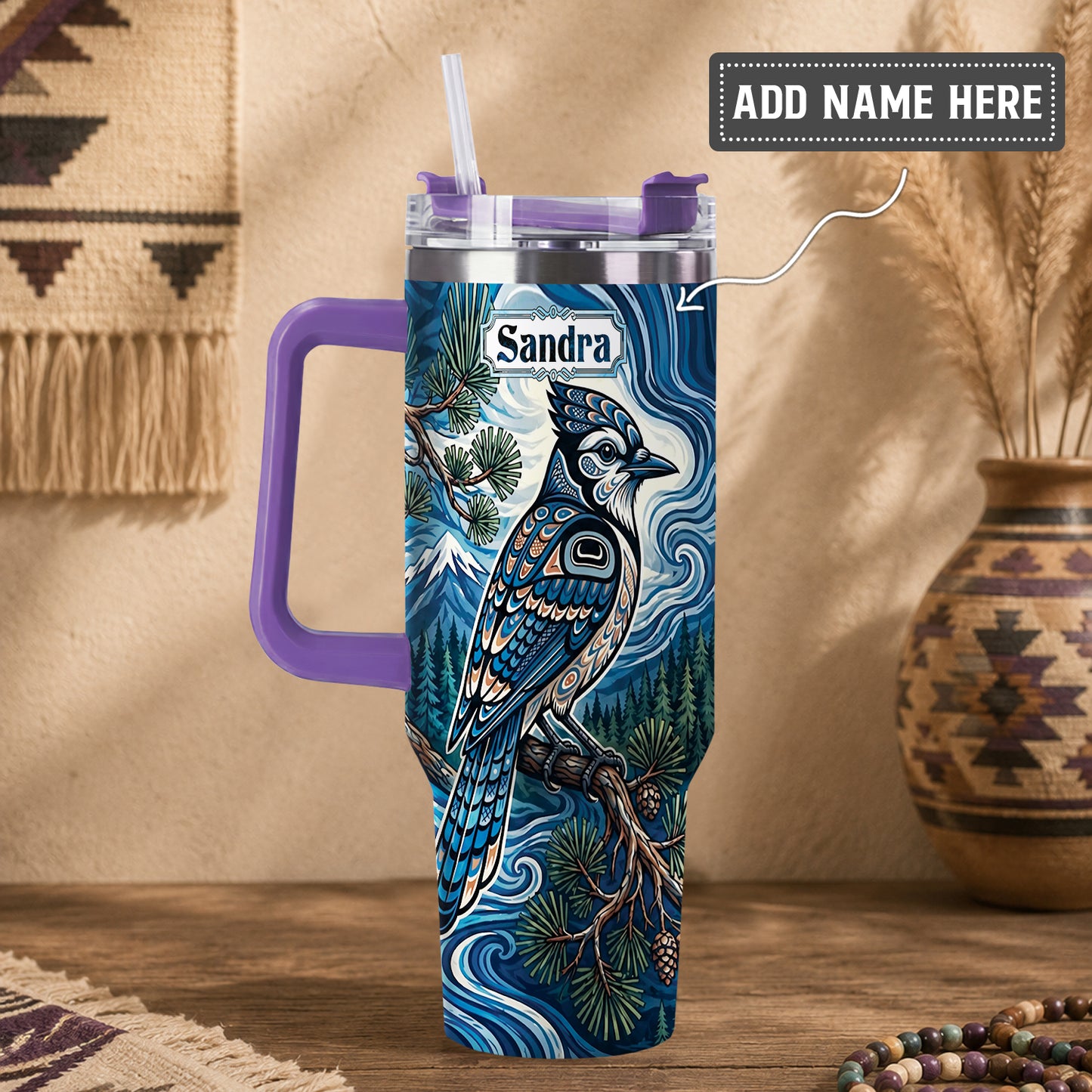Blue Jay Forest Whispers Personalized Tumbler