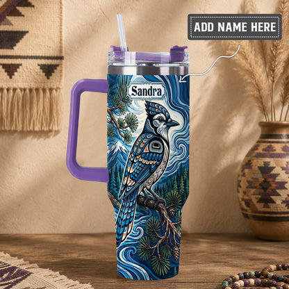 Blue Jay Forest Whispers Personalized Tumbler