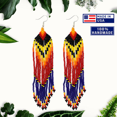 SALE 50% OFF - Blue Red Ethnic Beaded Handmade Earrings For Women