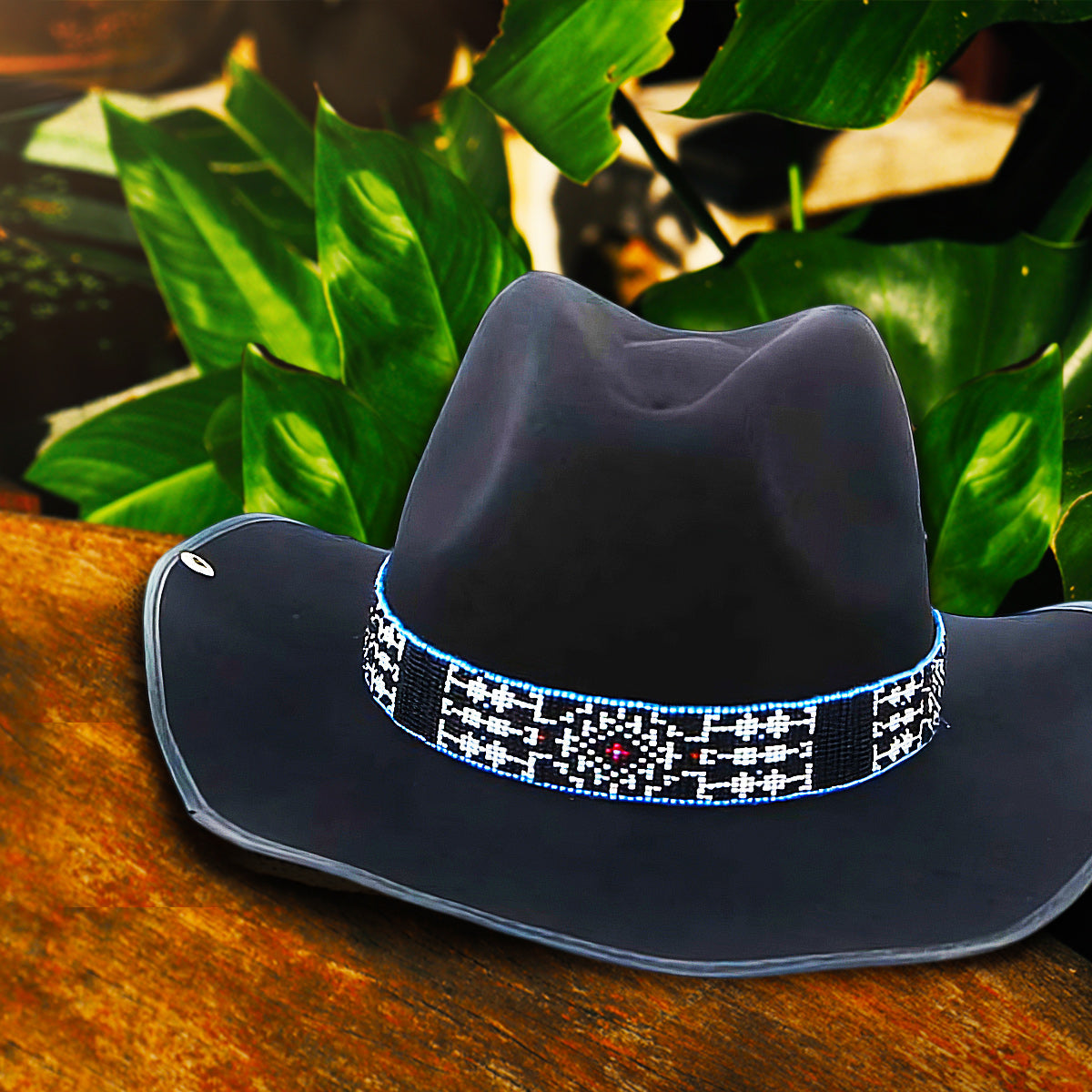 SALE 50% OFF - Medicine man’s Eye Beadwork Blue Black Beaded Cowboy Hat Band Belt IBL