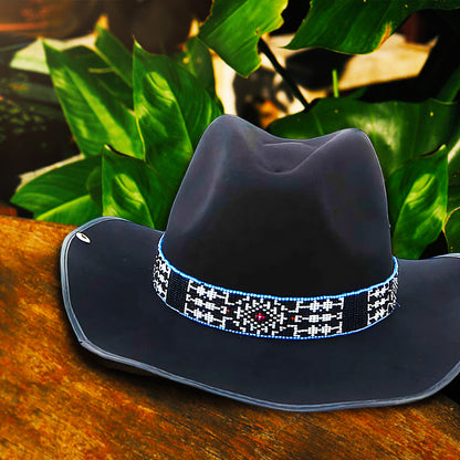 SALE 50% OFF - Medicine man’s Eye Beadwork Blue Black Beaded Cowboy Hat Band Belt IBL