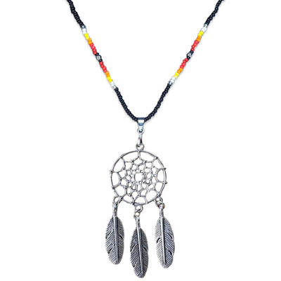 SALE 50% OFF - Long Silver Dreamcatcher White Lightning Handmade Beaded Necklace For Women With Native American Style