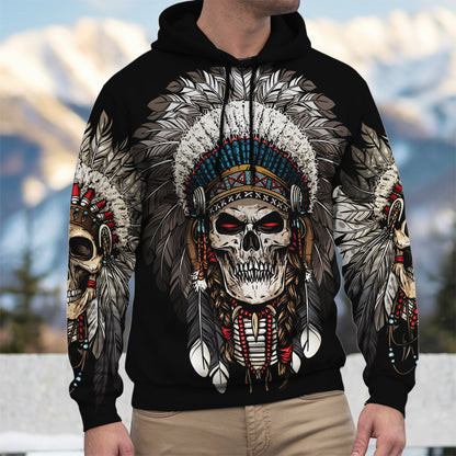Warrior Skull Hoodie – Tribal Chief Headdress Edition