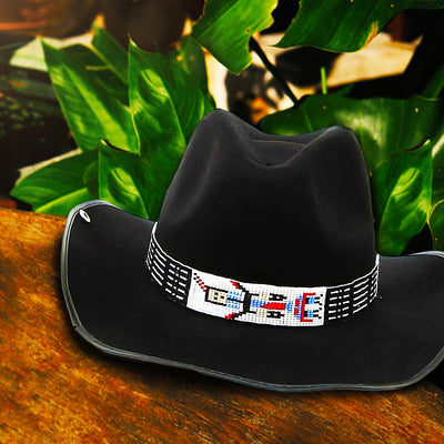 SALE 50% OFF - Black Red White Seed Beaded Yei Dancer Beadwork Cowboy Hat Band Belt IBL