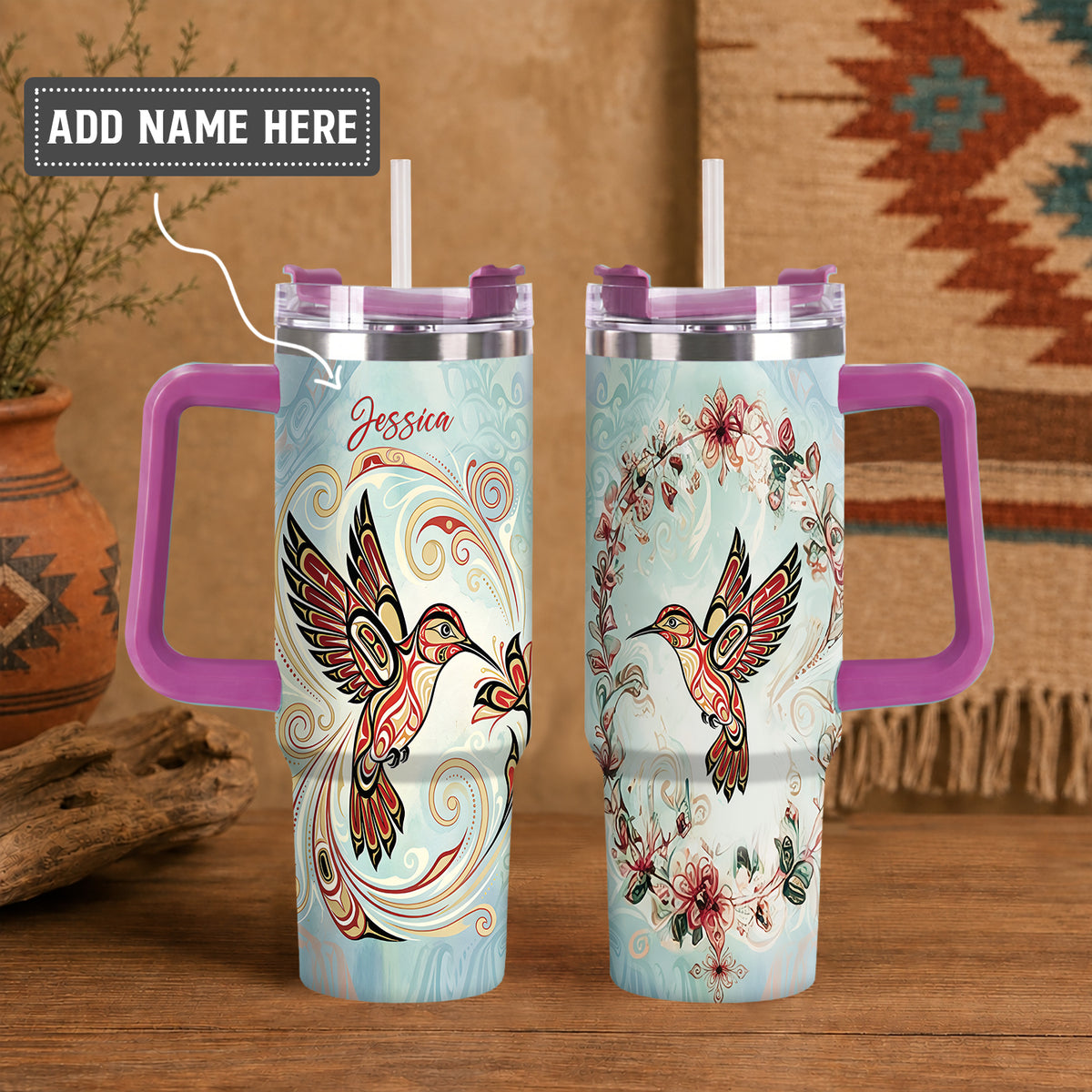 Turquoise Hummingbird Dream Personalized Tumbler