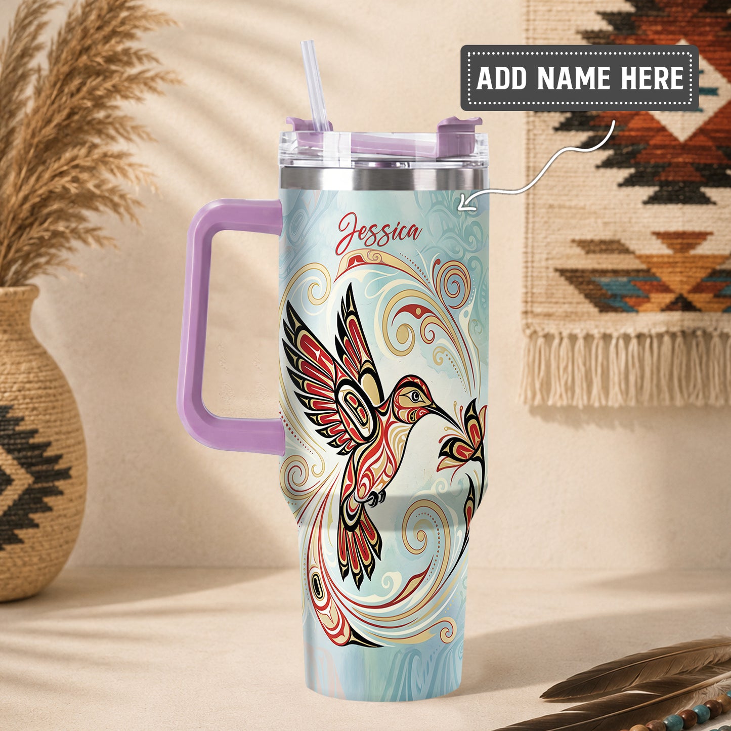 Crimson Hummingbird Elegance Personalized Tumbler