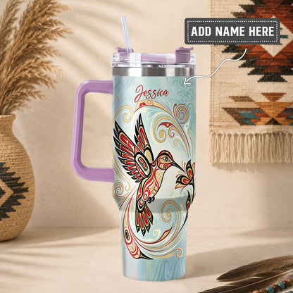 Crimson Hummingbird Elegance Personalized Tumbler