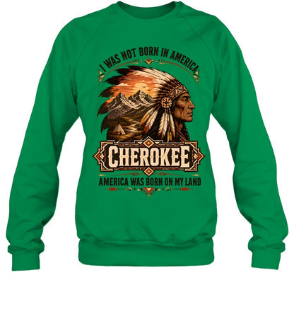 I WAS NOT BORN IN AMERICA.  CHEROKEE AMERICA WAS BORN ON MY LAND