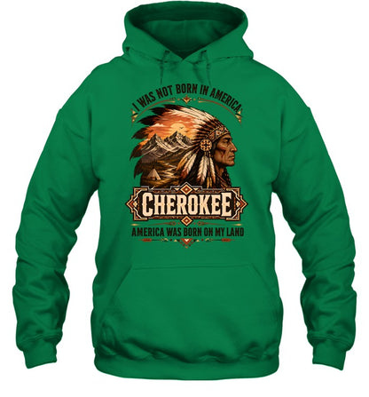 I WAS NOT BORN IN AMERICA.  CHEROKEE AMERICA WAS BORN ON MY LAND